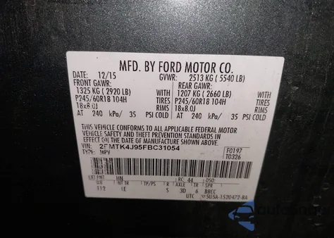 2015 Ford Edge Sel из США, поврежденный, VIN 2FMTK4J95FBC31054